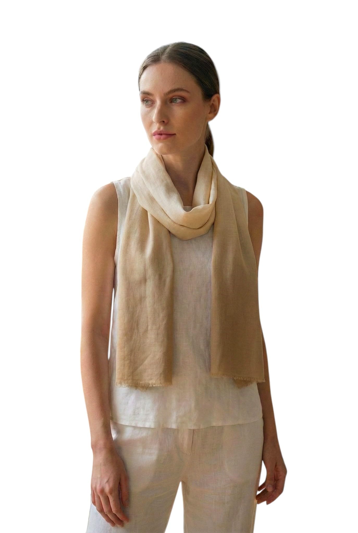 VERAME Cotton Ombre Shaded Scarf for Women & Men – Lightweight Breathable Summer Stole, Soft Stylish Unisex Wrap (BEIGE)