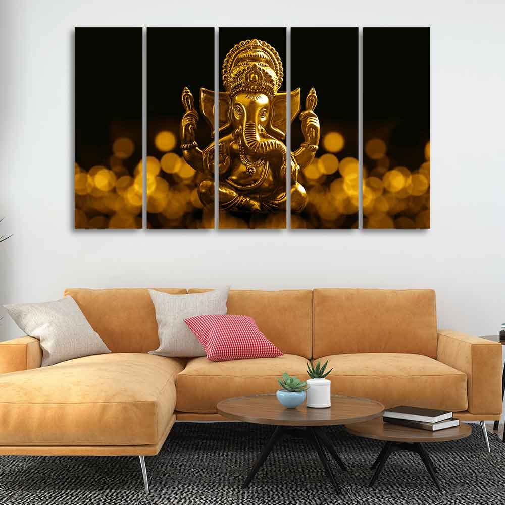 VIBECRAFTS Ganesha Canvas Wall Painting of Five Pieces For Home|Office|Living Room|Gift (PTVC5Pcs4_8636)