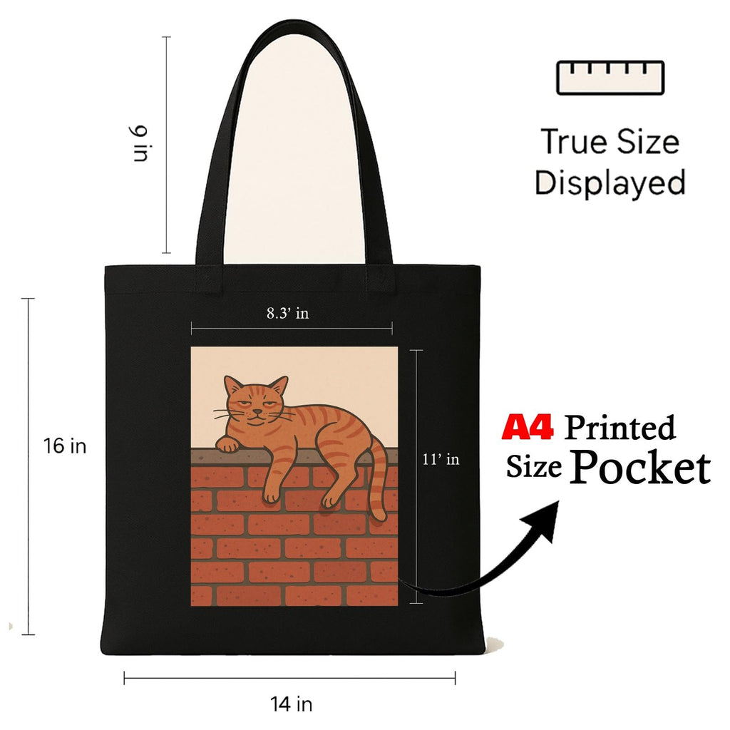 Kirmada Lazy Street Cat Tote Bag for Women Cute Cat Lover Cotton Tote with Zipper Black Eco Friendly Canvas Shoulder Bag Stylish College and Shopping Tote for Girls Durable Reusable Bag India