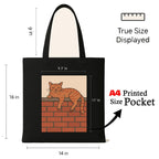 Kirmada Lazy Street Cat Tote Bag for Women Cute Cat Lover Cotton Tote with Zipper Black Eco Friendly Canvas Shoulder Bag Stylish College and Shopping Tote for Girls Durable Reusable Bag India