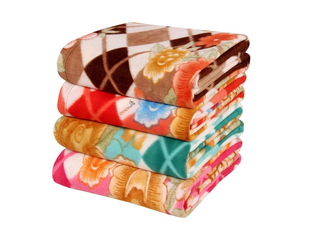 VAS COLLECTIONS All Season Multipurpose Polar Fleece Single Bed Printed Assorted Multicolor Light Weight Blanket (Set of 4, 90 x 60 inches) Kafalo