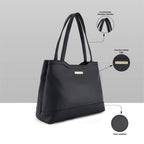 Caprese Kai Tote Large Shoulder Bag for Women | Solid Pattern | Faux Leather | Zipper Closure | Spacious Office & Travel Tote | Stylish Work Bag | Elegant Handbag for Daily Use (Black)
