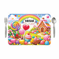 VS GIFTS Customized Table Mat with Name & Design Engraving | Personalized Dining Mat with Spoon & Fork | Customized Birthday Gift for Kids (Candy) Kafalo