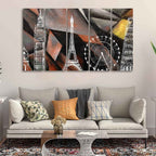 VIBECRAFTS Abstract Art Famous Architectures Five Pieces Canvas Wall Painting For Home|Office|Living Room|Gift (PTVC5Pcs4_8643)