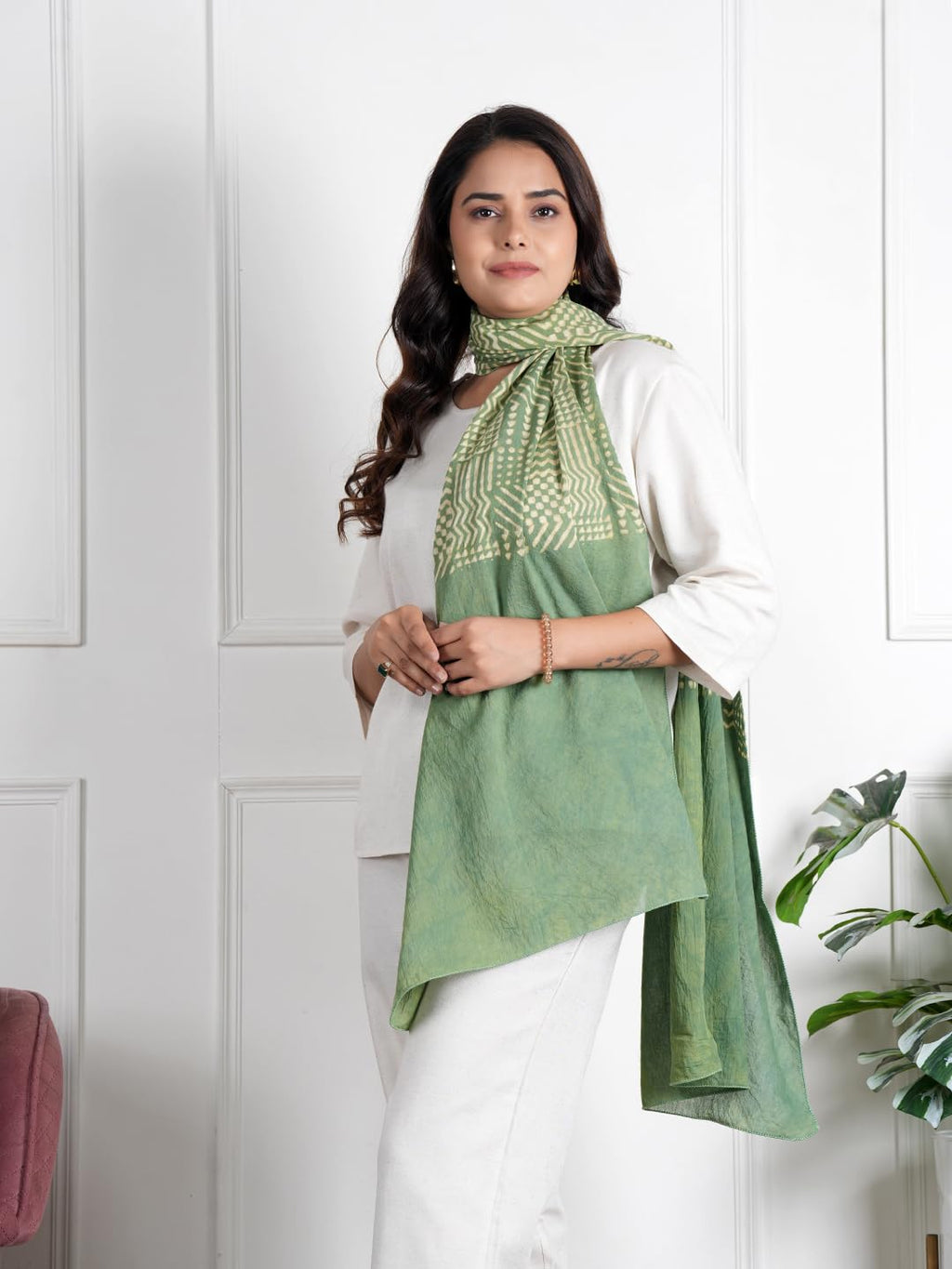 RAI SAHAB Fancy Scarf Lightweight & Comfortable for All Seasons(ST-70GRN10)