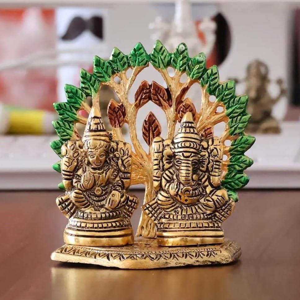 KridayKraft Mini Laxmi Ganesh Murti – Divine Lord Idol for Home & Office Décor, Intricately Designed Pooja Statue & Spiritual Showpiece for Living Room, Bedroom, Temple (Golden)