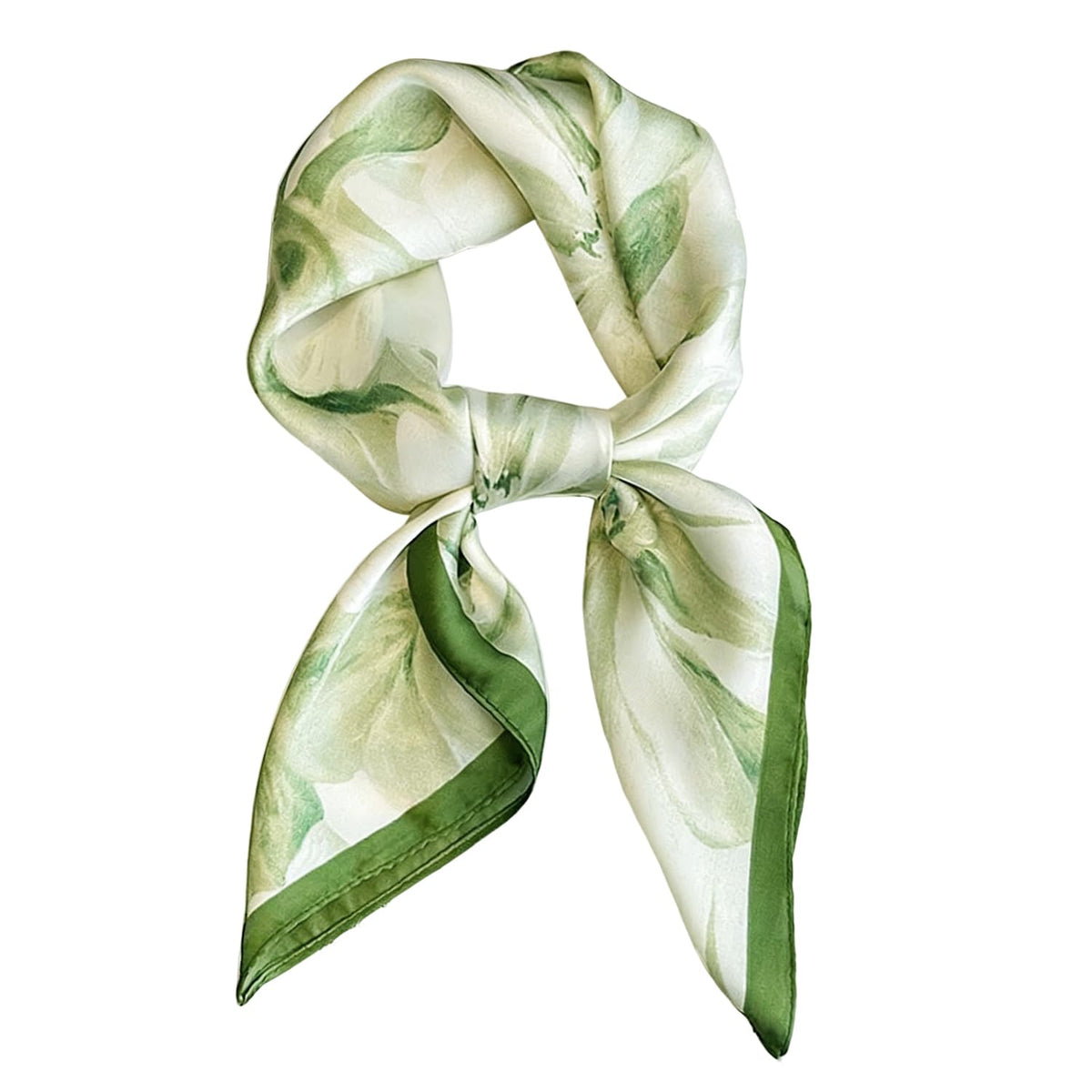 Luxeeva® Green Floral Silk Head Scarf for Women Stylish, 27.5 Lightweight Hijab Scarf for Summer Sun Protection & Satin Scarf, Soft Multipurpose Bandana for Hair Wrap Bag Accessory or Sleep Hair Tie