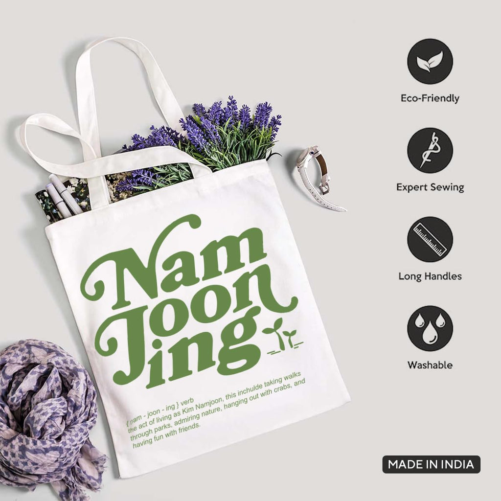 The Korhean Store Namjooning Aesthetic Tote Bag for College, Travelling, Shopping, Office, Beach & Daily Use, Ecofriendly & Reusable, Premium Canvas Cotton