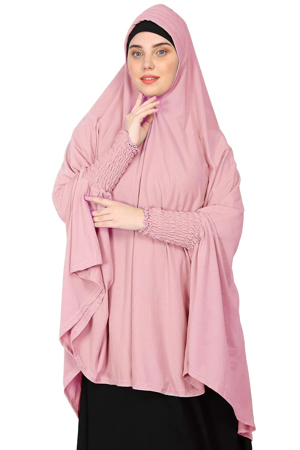 ICW Women Stretchable Jersey Smoking Sleeve Jilbab Cum Prayer khimar Hijab (Free Size) (peach)