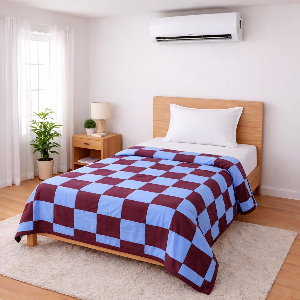 Bhoomi Impex Double Bed Dohar Premium Maroon Grid | Lightweight Summer Quilt | Soft Microfiber AC Blanket | Breathable All Season Comforter | Skin Friendly Bed Cover Kafalo