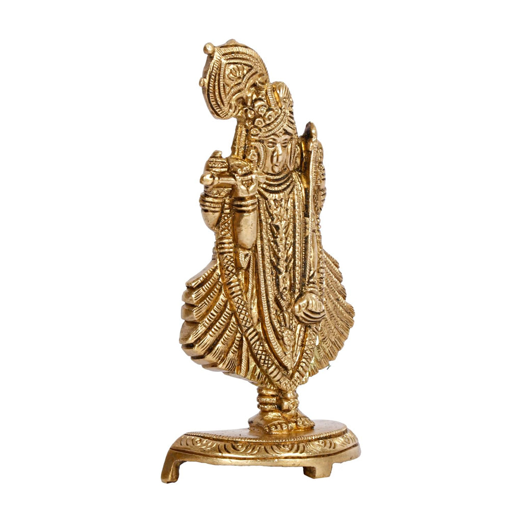 SVARUP Brass Dwarkadhish Bhagwan Lord Shrinath Ji Statue Krishna Idol Statue for Puja Mandir Murti Gift Gold Color 5.25 Inch