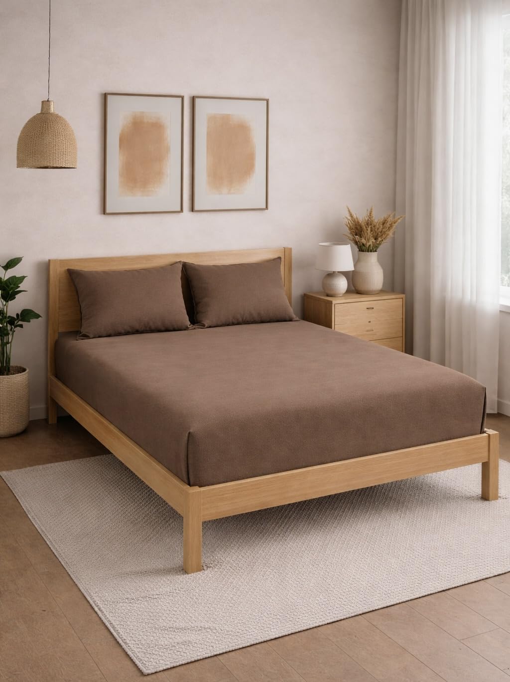 THE HOME STYLE Solid Cotton Feel Pillow Covers (18 x 28 inches, Set of 2 Pcs) | 300 TC | Super Soft & Smooth (Coco)
