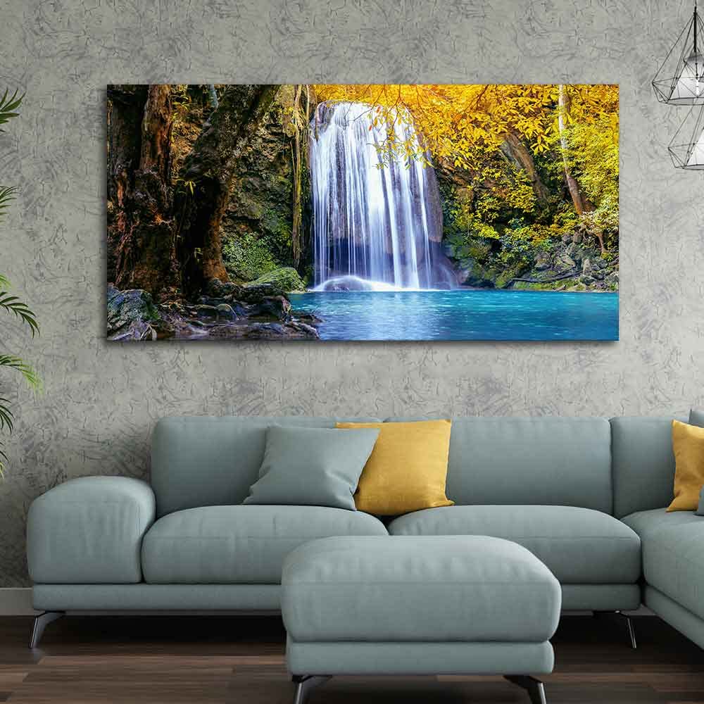 VIBECRAFTS Canvas Paintings for Living Room Drawing Room A Beautiful view of Erawan Waterfall Abstract Premium Canvas Wall Painting for Home|Office|Gift(PTVCH_2359)