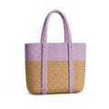 Loom & Luster Handwoven Jute Tote Bag Dual Tone Summer Shoulder Bag | Lightweight Eco-Friendly Handbag for girls and woman (Beige & Purple)