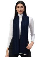 Ravaiyaa - Attitude is everything Reversible Wool Scarves Knitted Pattern Women Neck Wraps Muffler Winter Wool Scarf 65 x14 Inch (Navy Blue)