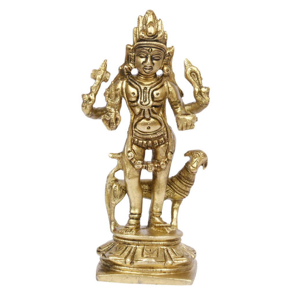 ARTVARKO Brass Bhairo Baba Murti Idol Kaal Bhairav with Dog Mahakaal Figurine for Home Puja Temple 5.5 Inches
