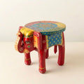 ATRANGI STUDIO Red Blue Handpainted Wooden Elephant Stool Cum Showpiece | Mango Wood Traditional Multipurpose Stool for Living Room Decor & Mandir | Perfect for Plant Stand | 8x8x10 inch