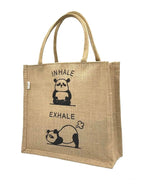 JUTEKA Printed Eco Friendly Jute Bag with Zipper Closure and Premium Cotton Handles for Lunch, Grocery, Tiffin, Office, Shopping