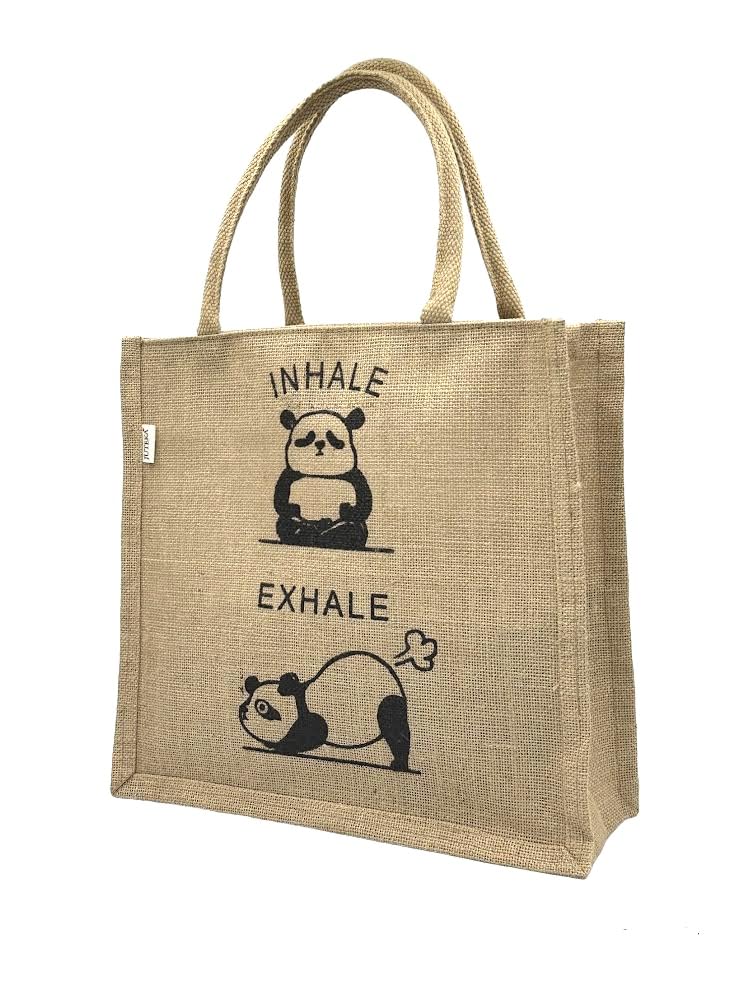 JUTEKA Printed Eco Friendly Jute Bag with Zipper Closure and Premium Cotton Handles for Lunch, Grocery, Tiffin, Office, Shopping