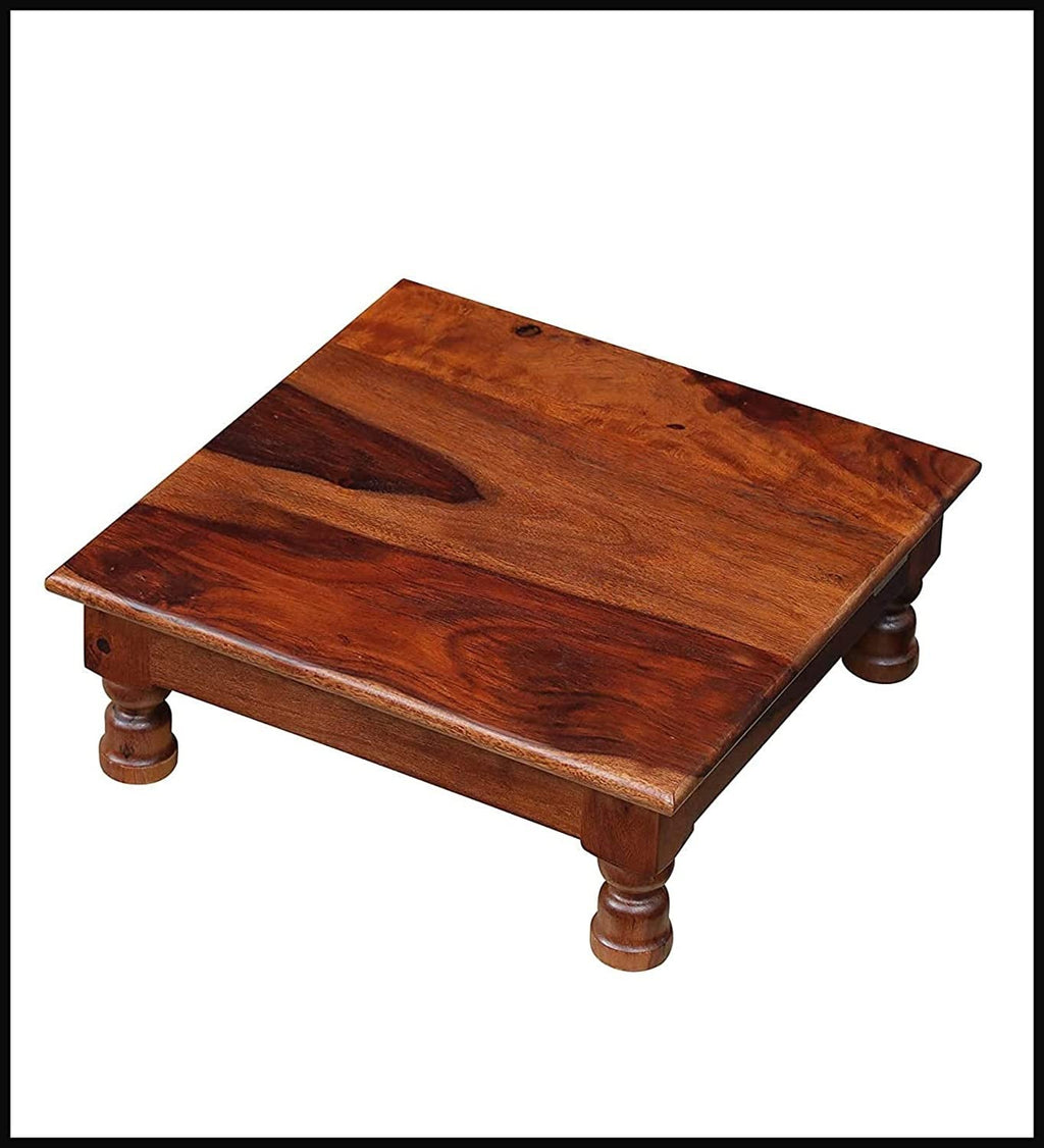 SAAMENIA FURNITURES Solid Sheesham Wooden Chowki for Home Pooja Temple - Maple Finish