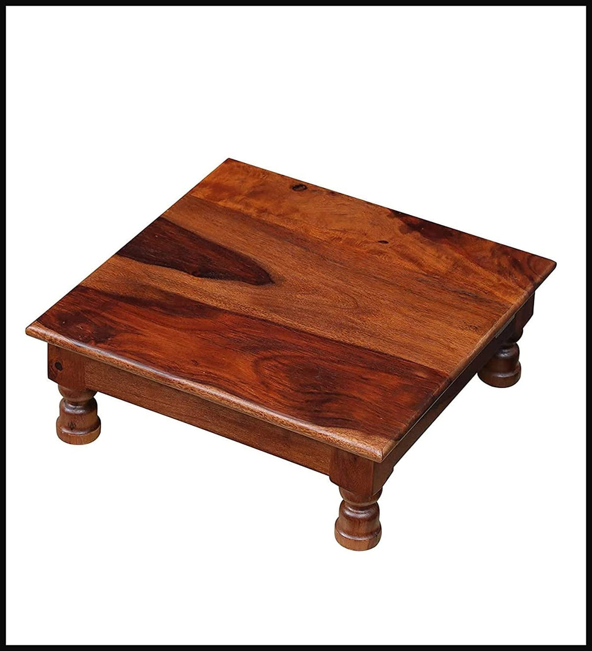 SAAMENIA FURNITURES Solid Sheesham Wooden Chowki for Home Pooja Temple - Maple Finish
