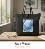 WOTM On The Move Tote | Premium Printed Cotton Canvas Tote Bag with Zipper & Inside Pocket, Stylish Everyday Travel Bag for Work, College, Office, Travel, Shopping (Save Water)