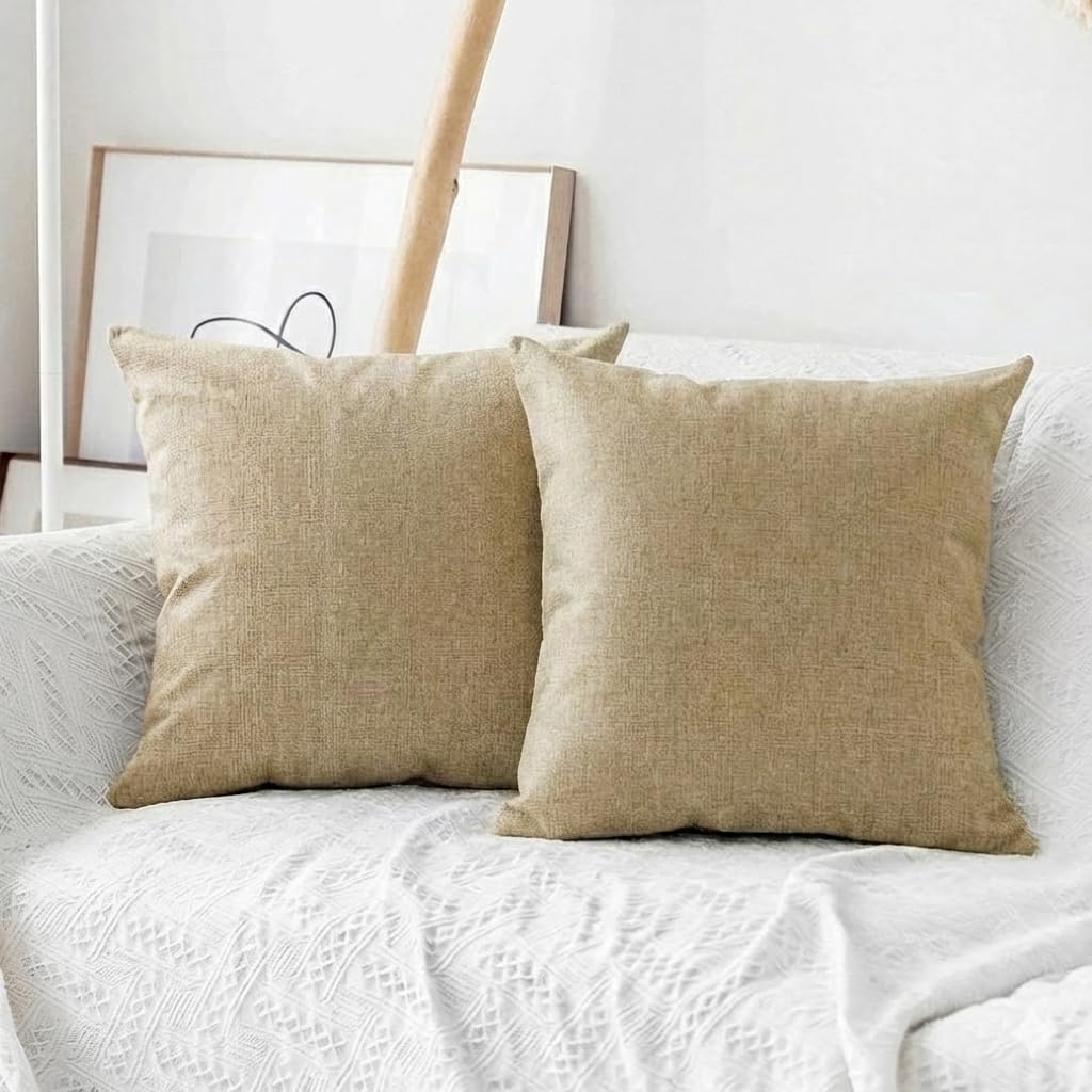 Khooti Jute Cushion Cover | 26x26 | Natural Linen | Set of 2 | Throw Pillow Cover for Couches, Chairs, Sofas, Beds, Coffee Tables, Living Rooms, Bedrooms, Modern Boho Design