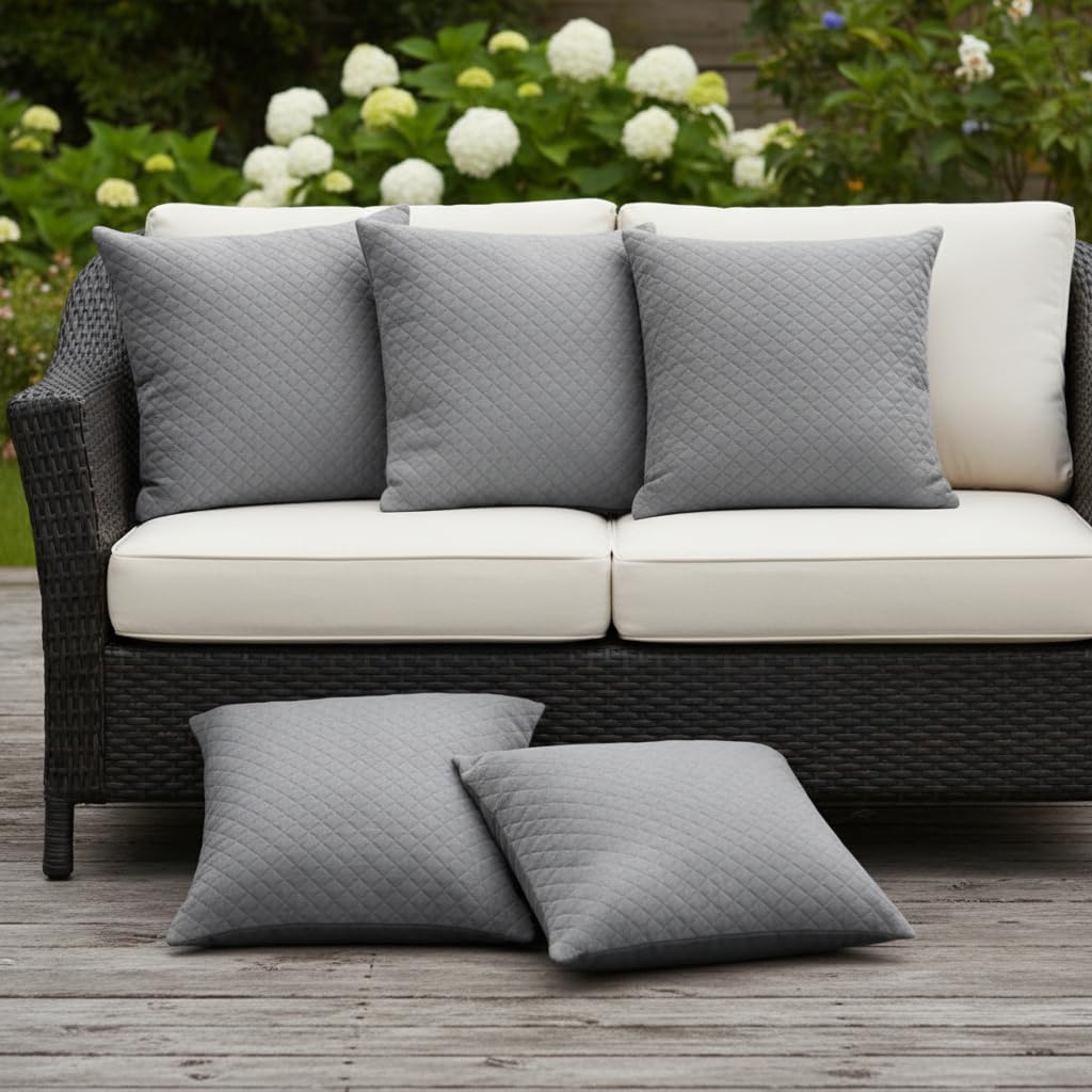 STITCHNEST Quilted Velvet Cushion Covers Set of 5 | Soft Grey | 16x16 Inches | Premium Sofa & Living Room Décor