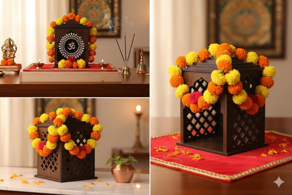 Shraddha gift art Small God Temple for Home & Car Dashboard with Fragrance | Decorative God Singhasan Idol Mandir Showpiece with Car Freshener for Office & Gift