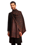 Pashmoda Men Chandni Kaani Stole, Authentic Kashmiri Luxury Pashmina Style Shawl, Stole, Small Size Gents Lohi, (Size 28x80 Inches,Black Color) MAVST07