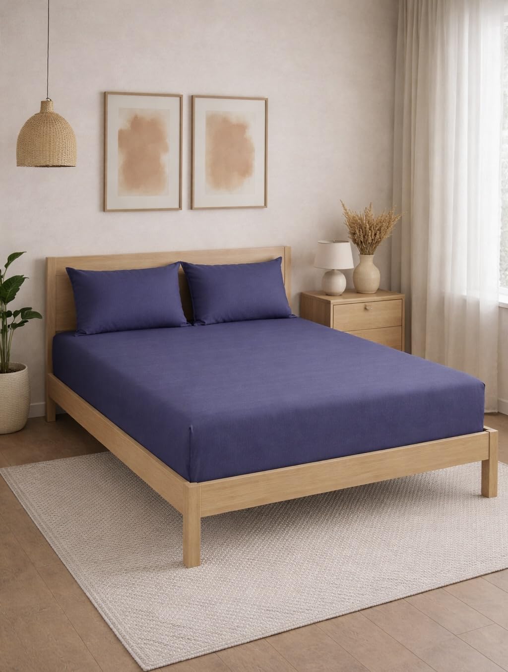 THE HOME STYLE Solid Cotton Feel Pillow Covers (18 x 28 inches, Set of 2 Pcs) | 300 TC | Super Soft & Smooth (Blueberry)