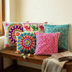 ATRANGI STUDIO Embroidered Rangrez Aari Cushion Covers - Set of 5 | Traditional Aari Embroidery | Threadwork Throw Pillow Covers with Zip Closure | Perfect for Sofa, Bed | 16x16 Inch (Multicolor)