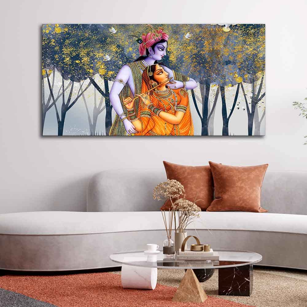 VIBECRAFTS Canvas Paintings for Living Room Drawing Room Radha Krishna Canvas Wall Painting Fitted With Wooden Frame For Home | Office | Living Room | Gifts (PTVCH_2513N)