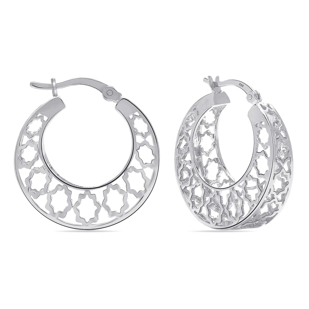 TRUESILVER ACPL 925 Sterling Silver Small Mesh Filigree Hoops Earring Handmade Round Basket Weaven Hoop Earrings for Women Teen 25 MM