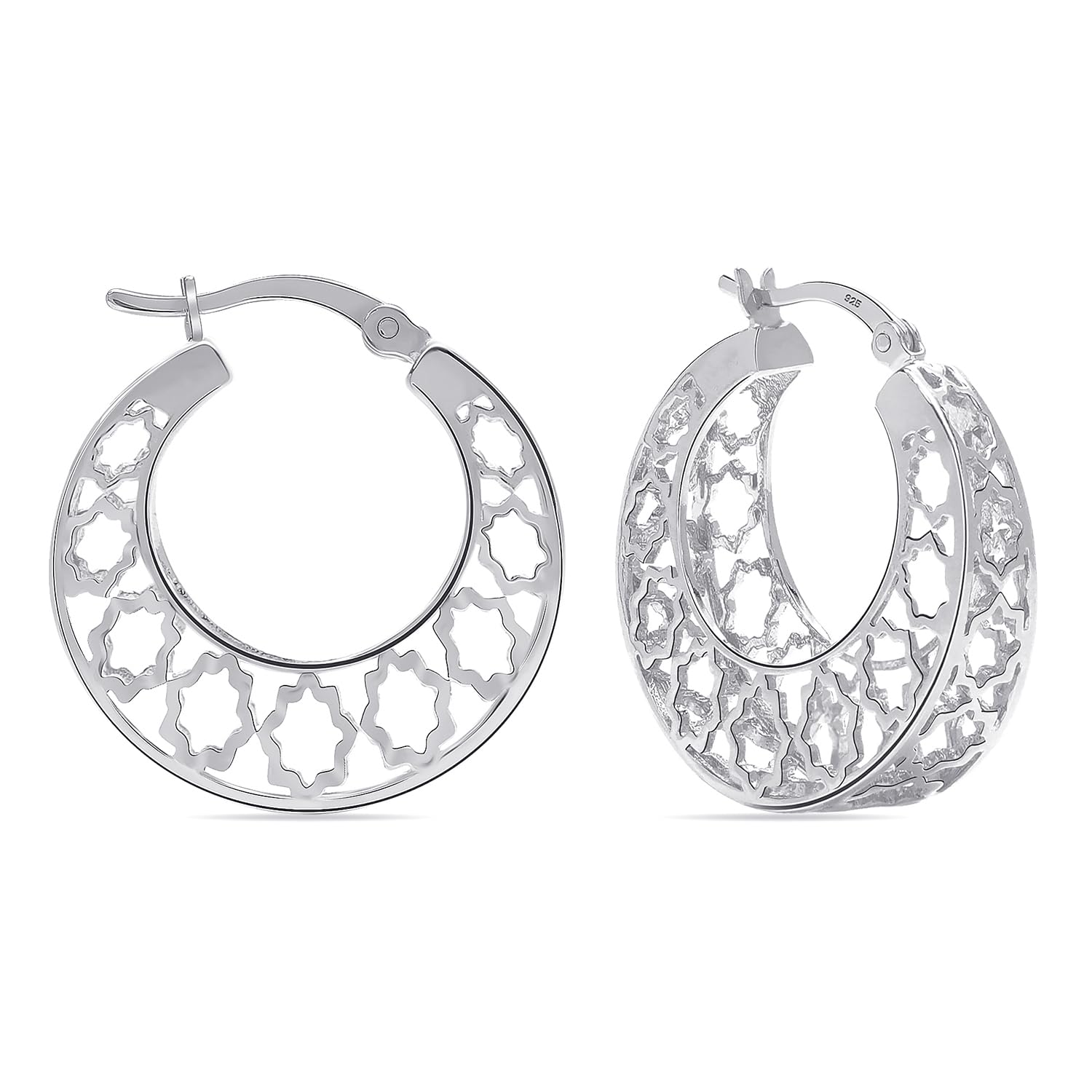 TRUESILVER ACPL 925 Sterling Silver Small Mesh Filigree Hoops Earring Handmade Round Basket Weaven Hoop Earrings for Women Teen 25 MM