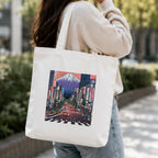 Adorvue Tokyo Japanese Cityscape Art Printed Tote Bag Stylish Eco-Friendly Cotton Handbags, Canvas Bags for College, Shopping, Office, Travel, Grocery Runs, Beach Day and Casual Outings Pack of 1