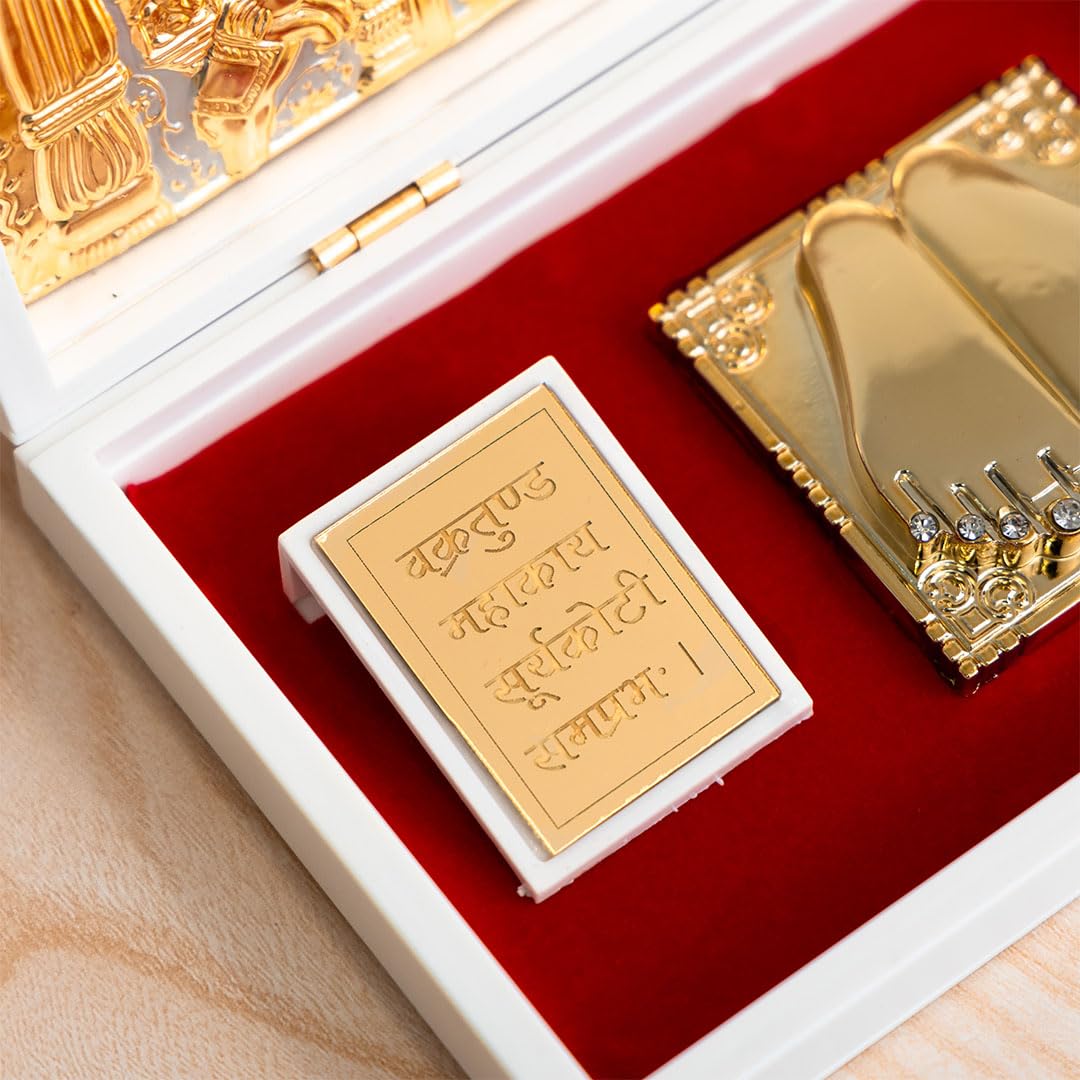 Svastika Ganesha Pocket Temple | 24 Karat Gold and Silver Coated | Ganpati Idol for Home Mandir | Office Table | Gift for Diwali | Pooja Room | Vastu Decor | Small Size 21 cm