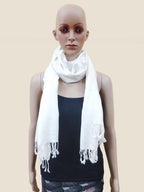 Rastogi Handicraft Large Pashmina Shawls & Wraps for Women Extra Soft Cashmere Feel Throw Womens Size 83 X 30 Inches, White Shawl, 83 X 30