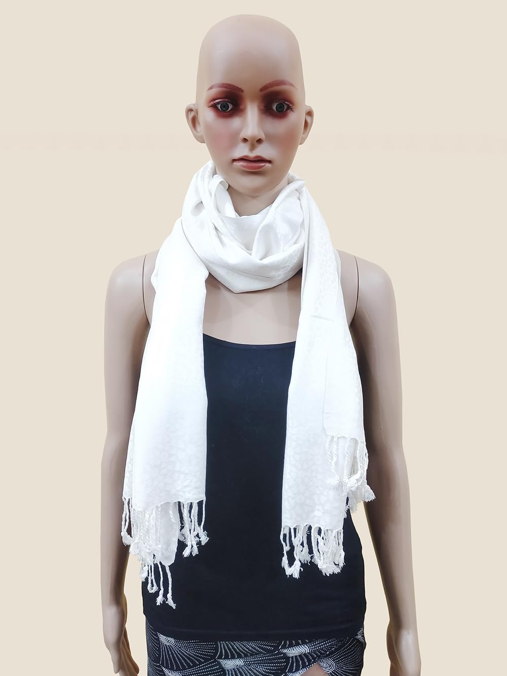 Rastogi Handicraft Large Pashmina Shawls & Wraps for Women Extra Soft Cashmere Feel Throw Womens Size 83 X 30 Inches, White Shawl, 83 X 30