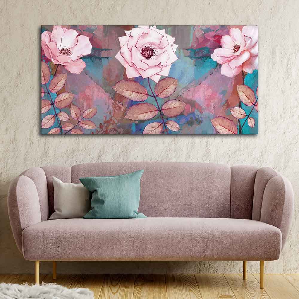 VIBECRAFTS Canvas Paintings for Living Room Drawing Room Modern Pink Rose Canvas Wall Painting Fitted With Wooden Frame For Home | Office | Living Room | Gifts (PTVCH_2560)
