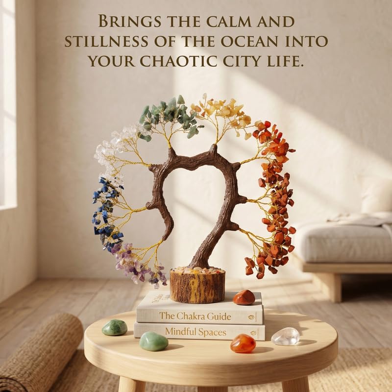 Fourteen Crystals 7 Chakra Heart Shaped Crystal Tree for Home Decor - 300 Natural Healing Stone - Feng Shui Tree of Life for Vastu, Wealth, Prosperity & Positive Energy (Multi-Color)