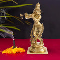 ARTVARKO Brass Fluting Krishna Murti Statue Idol Playing Flute Kishan Kanha for Gift Home Temple Décor Showpiece 10 inch