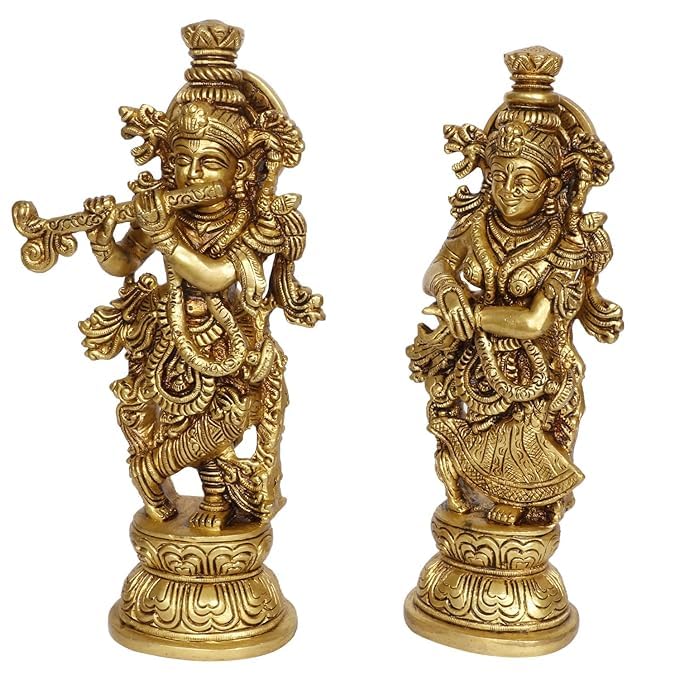 SVARUP Brass Radha Krishna Idol Living Room Showpiece in Gold Color Height 9 Inch