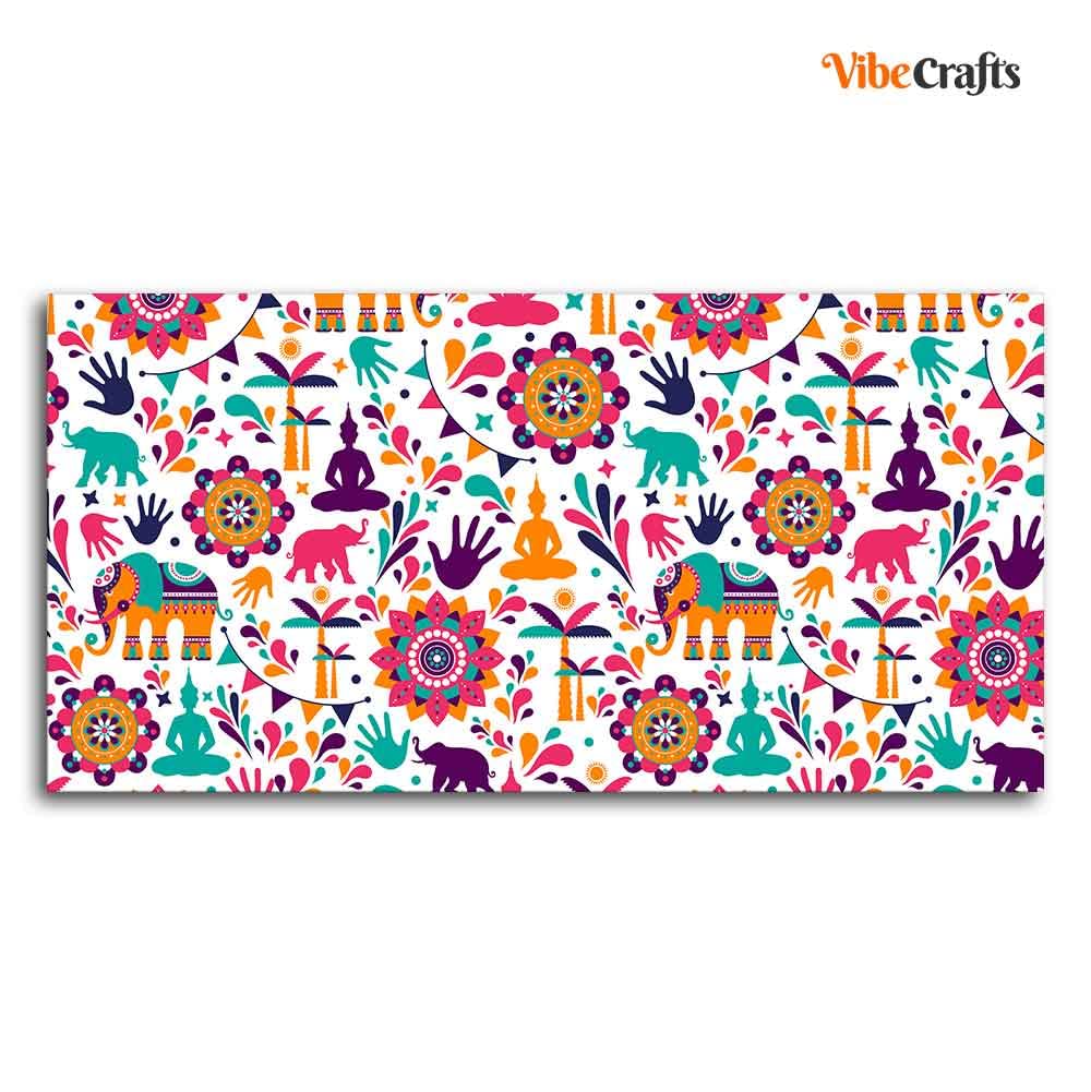 VIBECRAFTS Canvas Paintings for Living Room Drawing Room Madhubani Art Canvas Wall Painting Fitted With Wooden Frame for Home | Office | Gift (PTVCH_2413)