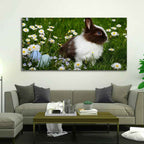 VIBECRAFTS Canvas Paintings for Living Room Drawing Room Cute little White & Brown Bunny Premium Wall Painting Wall Painting Fitted with Wooden Frame for Home | Office | Gift (PTVCH_2320)