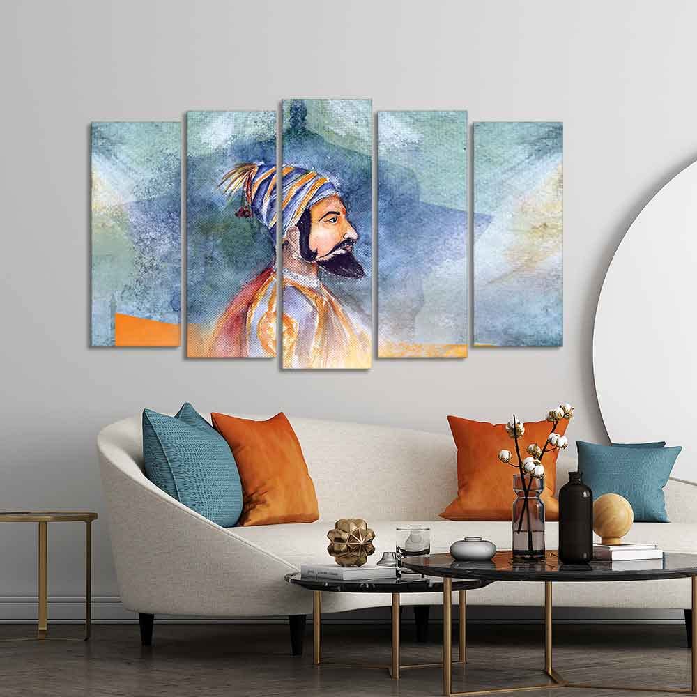 VIBECRAFTS Chhatrapati Shivaji Maharaj Wall Painting Set Five Pieces For Home|Office|Living Room|Gift (PTVC5Pcs2_6619)