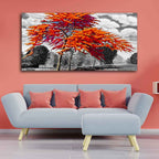 VIBECRAFTS Canvas Paintings for Living Room Drawing Room Orange Color Peacock Flowers Tree Premium Wall Painting Fitted with Wooden Frame for Home|Office|Gift(PTVCH_2268N)(48 x 24 Inches)