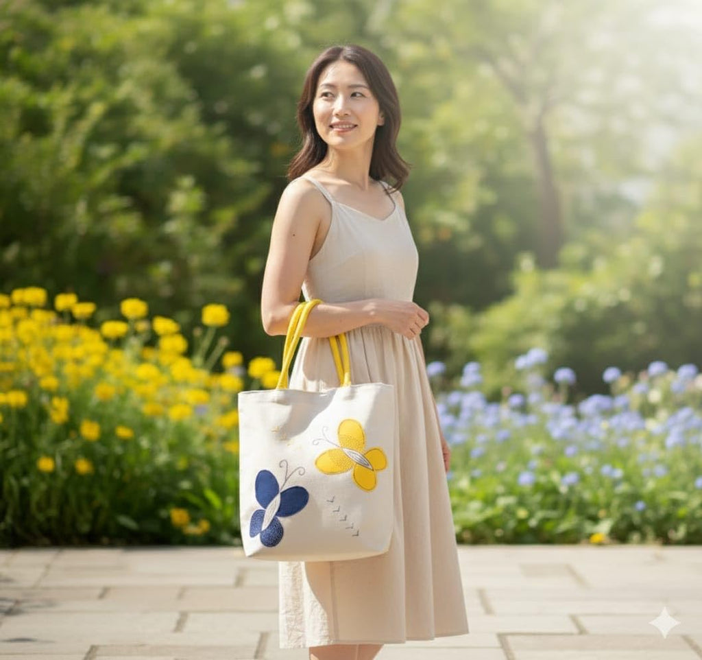 ZIG ZAG BAGS Canvas Tote Bag with Zipper | Butterfly Design | Hand-Painted Cotton Tote for Girls, Office & Shopping | Eco-Friendly Cloth Handbag | Stylish Shoulder Shopping Bag for Women (Butterfly)
