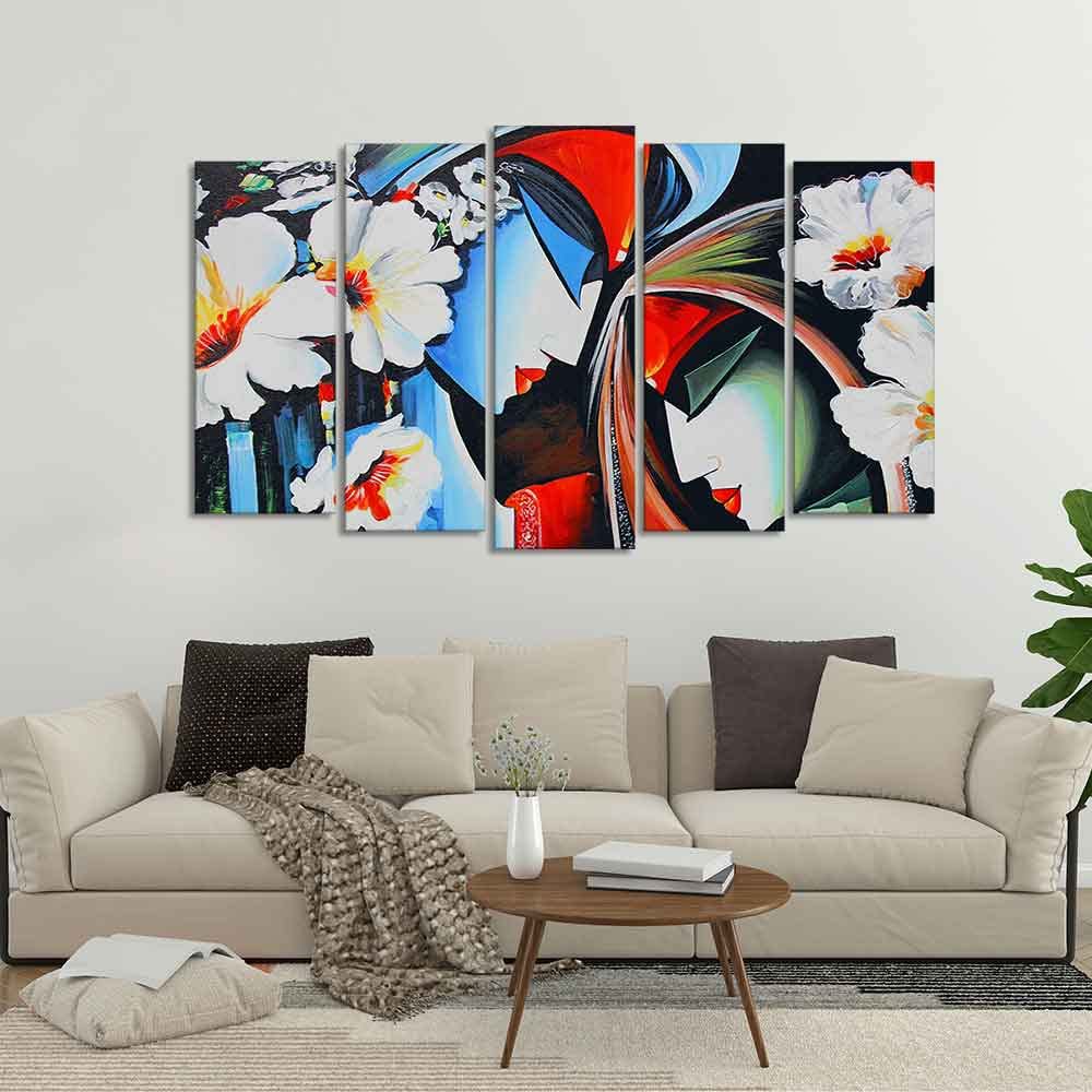 VIBECRAFTS Radha Krishna Wall Painting Set of Five Panels For Home|Office|Living Room|Gift (PTVC5Pcs2_6581)