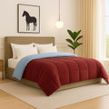 Bhoomi Impex Winter Bed Comforter - Single Size - Marron & Light Blue - 300 GSM Quilt Blanket Rajai - Winter Warm Down Alternative Duvet Insert with Corner Ties Kafalo